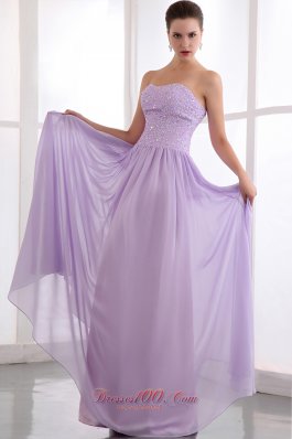 Lavender Empire Strapless Chiffon Beading Prom Dress