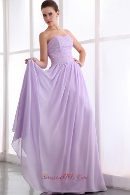 Lavender Empire Strapless Chiffon Beading Prom Dress