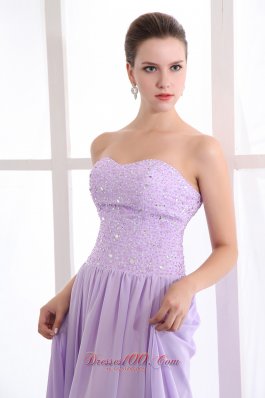 Lavender Empire Strapless Chiffon Beading Prom Dress