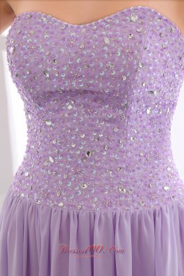 Lavender Empire Strapless Chiffon Beading Prom Dress