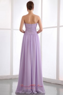 Lavender Empire Strapless Chiffon Beading Prom Dress