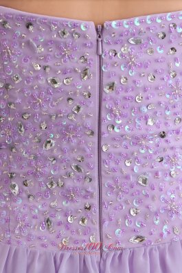 Lavender Empire Strapless Chiffon Beading Prom Dress