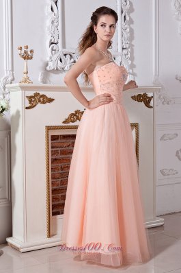 Light Peach Prom Dress Empire Sweetheart Tulle Beading