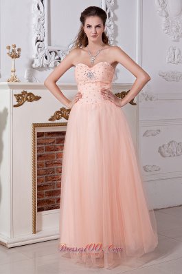 Light Peach Prom Dress Empire Sweetheart Tulle Beading