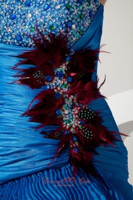 Feather High Low Ruffled Blue Organza Prom Evening Dress