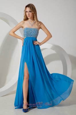 Sky Blue Homecoming Dress High Slit Sequined Chiffon