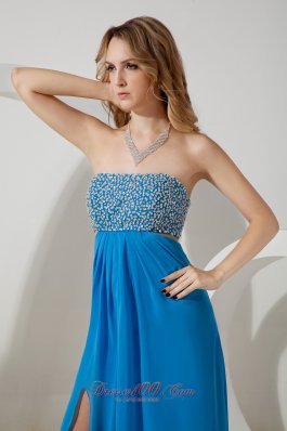 Sky Blue Homecoming Dress High Slit Sequined Chiffon