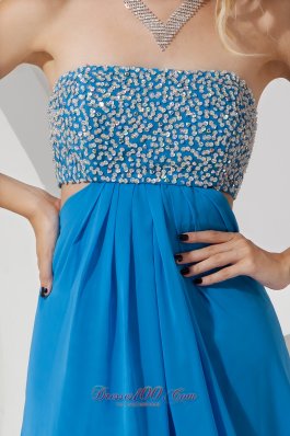 Sky Blue Homecoming Dress High Slit Sequined Chiffon