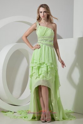 High-low lime green One Shoulder Prom Dress