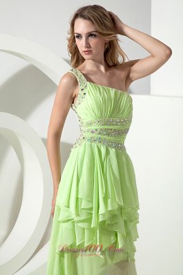 High-low lime green One Shoulder Prom Dress