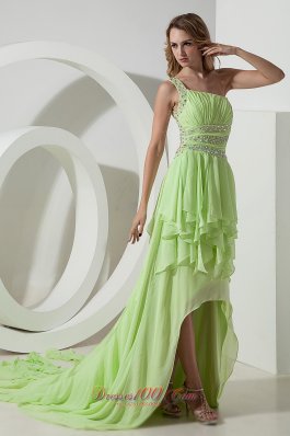 High-low lime green One Shoulder Prom Dress