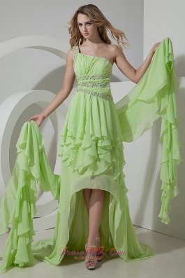 High-low lime green One Shoulder Prom Dress