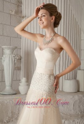 Champagne A-line Tulle Beading Prom Pageant Dress