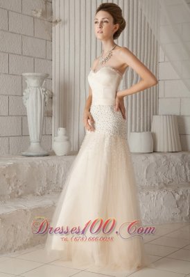 Champagne A-line Tulle Beading Prom Pageant Dress