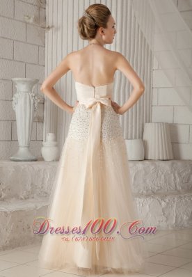 Champagne A-line Tulle Beading Prom Pageant Dress