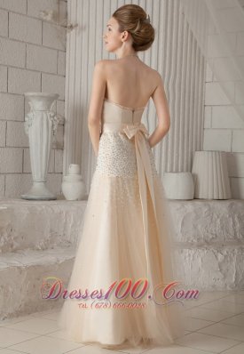 Champagne A-line Tulle Beading Prom Pageant Dress