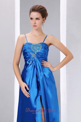 High Split Prom Dress Spaghetti Straps Blue