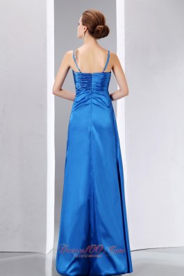 High Split Prom Dress Spaghetti Straps Blue