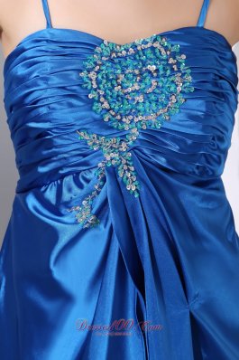 High Split Prom Dress Spaghetti Straps Blue