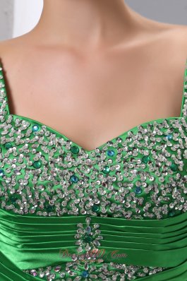Court Train Green Teenager Prom Evening Dress Beading Ruch
