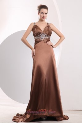 Pleat Brush Train Seventeen Prom Pageant Dress Brown