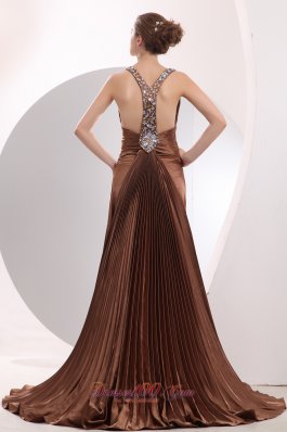 Pleat Brush Train Seventeen Prom Pageant Dress Brown