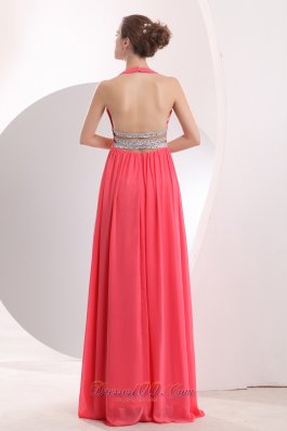 Halter Brush High Split Watermelon Prom Dress