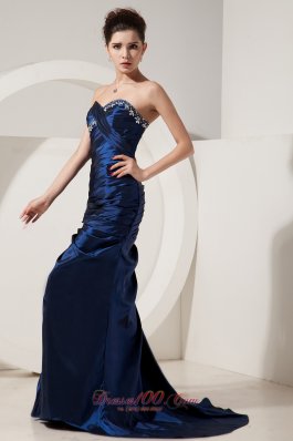 Mermaid Brush Navy Blue Prom Evening Dress Seventeen