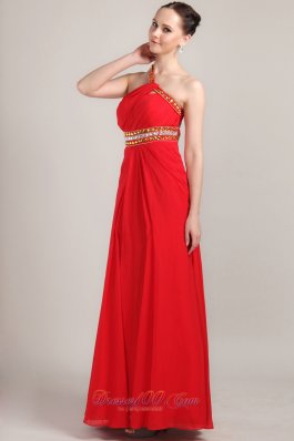 One Shoulder Ankle-length Red Slit Prom Dress