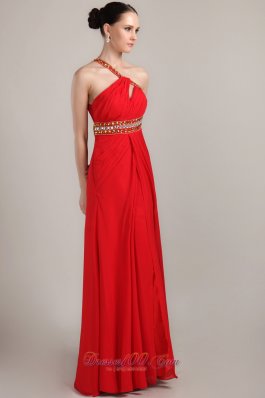 One Shoulder Ankle-length Red Slit Prom Dress