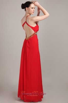 One Shoulder Ankle-length Red Slit Prom Dress