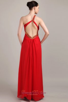 One Shoulder Ankle-length Red Slit Prom Dress