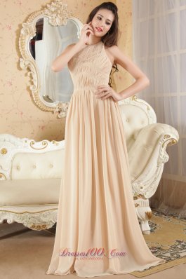 Halter Brush Prom Gown Champagne Ruch