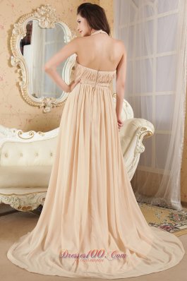 Halter Brush Prom Gown Champagne Ruch