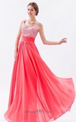 Trendy Watermelon Dress for Prom Beading Straps