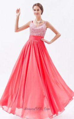 Trendy Watermelon Dress for Prom Beading Straps