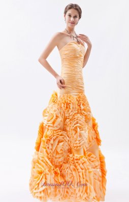 Rolling Flower Fabric Prom Dress Mermaid Orange