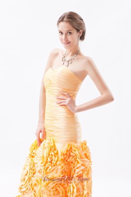 Rolling Flower Fabric Prom Dress Mermaid Orange