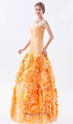 Rolling Flower Fabric Prom Dress Mermaid Orange