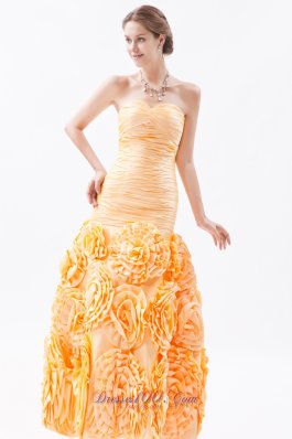 Rolling Flower Fabric Prom Dress Mermaid Orange