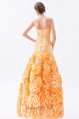 Rolling Flower Fabric Prom Dress Mermaid Orange