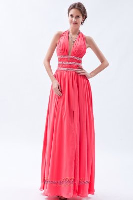 Halter Watermelon Empire Seventeen Prom Dress