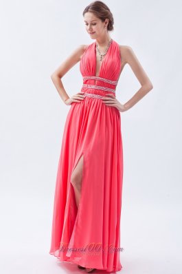 Halter Watermelon Empire Seventeen Prom Dress