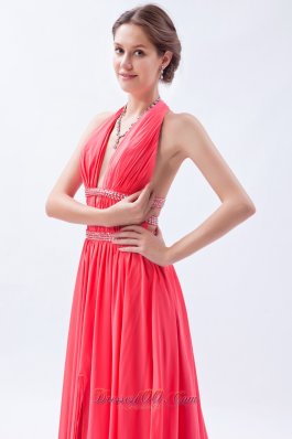 Halter Watermelon Empire Seventeen Prom Dress