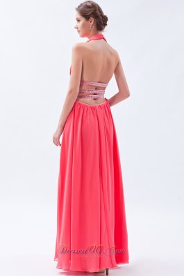 Halter Watermelon Empire Seventeen Prom Dress