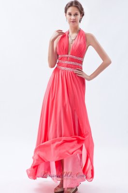 Halter Watermelon Empire Seventeen Prom Dress