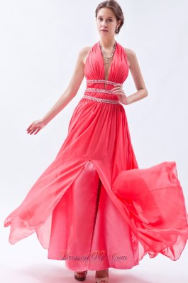 Halter Watermelon Empire Seventeen Prom Dress