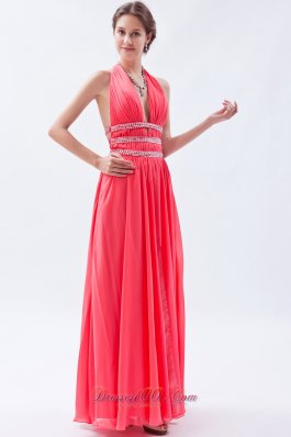 Halter Watermelon Empire Seventeen Prom Dress