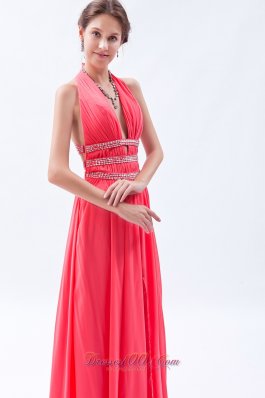 Halter Watermelon Empire Seventeen Prom Dress