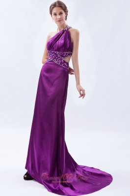 Brush Sheath One Shoulder Purple Celebrity Dress